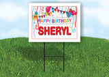 SHERYL HAPPY BIRTHDAY BALLOONS 18 in x 24 in Yard Sign Road Sign with Stand