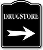 Drugstore Right Arrow BLACK Aluminum Composite Sign