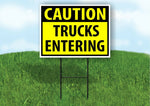 CAUTION TRUCKS ENTERING YELLOW Plastic Yard Sign ROAD SIGN with Stand
