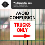 TRUCKS ONLY RIGHT arrow red Yard Sign with Stand LAWN SIGN