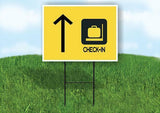 CHECK IN STRAIGHT ARROW YELLOW Yard Sign with Stand LAWN SIGN