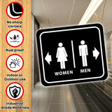 BATHROOM RESTROOM MEN RIGHT ARROW WOMEN LEFT ARROW BLACK Aluminum composite sign