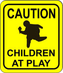 Funny caution children at play fat kid running  metal outdoor sign long-lasting