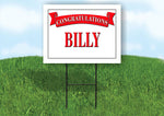 BILLY CONGRATULATIONS RED BANNER 18in x 24in Yard sign with Stand