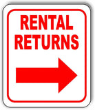 RENTAL RETURNS RIGHT ARROW Metal Aluminum Composite Sign