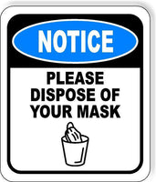 NOTICE Please dispose of your mask Aluminum composite sign