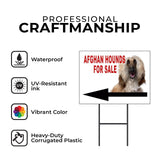 Afghan Hound 2 FOR SALE DOG LEFT ARROW Yard Sign with Stand LAWN SIGN