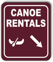 CANOE RENTALS DIRECTIONAL 45 DEGREES DOWN RIGHT ARROW Aluminum composite sign