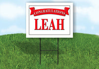 LEAH CONGRATULATIONS RED BANNER 18in x 24in Yard sign with Stand