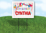 CYNTHIA HAPPY BIRTHDAY BALLOONS 18 in x 24 in Yard Sign Road Sign with Stand