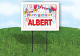 ALBERT HAPPY BIRTHDAY BALLOONS 18 in x 24 in Yard Sign Road Sign with Stand