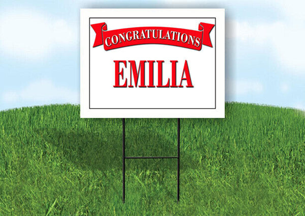 EMILIA CONGRATULATIONS RED BANNER 18in x 24in Yard sign with Stand