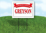 GREYSON CONGRATULATIONS RED BANNER 18in x 24in Yard sign with Stand