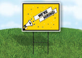 WE'RE HIRING YELLOW MEGAPHONE Yard Sign Road with Stand LAWN SIGN