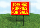 Bichon Frises PUPPIES FOR SALE YELLOW RED Yard Sign Road with Stand LAWN SIGN
