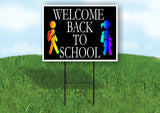 WELCOME BACK TO SCHOOL BLACK RAINBOW KIDS Yard Sign with Stand LAWN SIGN