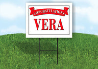 VERA CONGRATULATIONS RED BANNER 18in x 24in Yard sign with Stand