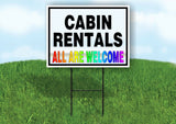 CABIN RENTALS ALL WELCOME BLUE BROWN Yard Sign with Stand LAWN SIGN