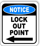 NOTICE Lock Out Point Left Arrow Metal Aluminum Composite Sign