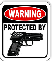 Warning protected by handgun metal outdoor sign long-lasting