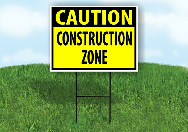 CAUTION Construction ZONE YELLOW Plastic Yard Sign ROAD SIGN with Stand