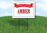 AMBER CONGRATULATIONS RED BANNER 18in x 24in Yard sign with Stand
