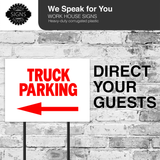 TRUCK PARKING LEFT arrow red Yard Sign with Stand LAWN SIGN
