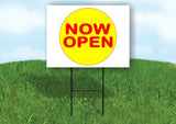 NOW OPEN YELLOW CIRCLE Yard Sign with Stand LAWN SIGN