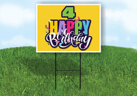 4 AGE HAPPY BIRTHDAY YELLOW 18inx24in Yard Road Sign w/ Stand