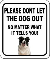 PLEASE DONT LET THE DOG OUT NMW Border Collie Metal Aluminum Composite Sign