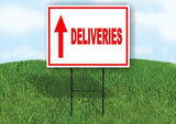 DELIVERIES STRAIGHT arrow red Yard Sign with Stand LAWN SIGN