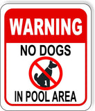 WARNING NO DOGS IN POOL AREA RED CROSSED Metal Aluminum composite sign