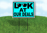 LOOK AT OUR DEALS BLUE BLACK Yard Sign with Stand LAWN SIGN