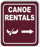 CANOE RENTALS DIRECTIONAL RIGHT ARROW CAMPING Metal Aluminum composite sign