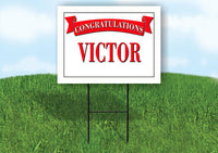 VICTOR CONGRATULATIONS RED BANNER 18in x 24in Yard sign with Stand