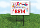 BETH HAPPY BIRTHDAY BALLOONS 18 in x 24 in Yard Sign Road Sign with Stand