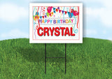 CRYSTAL HAPPY BIRTHDAY BALLOONS 18 in x 24 in Yard Sign Road Sign with Stand