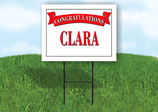 CLAIRE CONGRATULATIONS RED BANNER 18in x 24in Yard sign with Stand