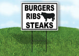 BURGERS RIBS STEAKS BLACK BORDER Yard Sign Road with Stand LAWN SIGN