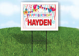 HAYDEN HAPPY BIRTHDAY BALLOONS 18 in x 24 in Yard Sign Road Sign with Stand