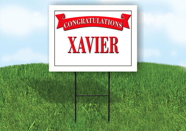 XAVIER CONGRATULATIONS RED BANNER 18in x 24in Yard sign with Stand