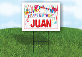 JUAN HAPPY BIRTHDAY BALLOONS 18 in x 24 in Yard Sign Road Sign with Stand