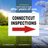 INSPECTIONS RIGHT ARROW RED_ CONNECTICUT Yard Sign with Stand LAWN SIGN