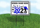School Name Here Class of 2021 Black blue Graduation Yard Sign with Stand LAWN