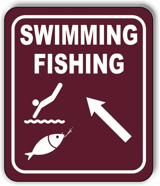 SWIMMING FISHING DIRECTIONAL 45 DEGREES UP LEFT ARROW Aluminum composite sign