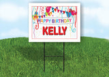 KELLY HAPPY BIRTHDAY BALLOONS 18 in x 24 in Yard Sign Road Sign with Stand