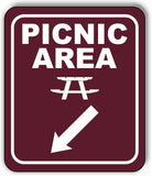 PICNIC AREA DIRECTIONAL 45 DEGREES DOWN LEFT ARROW Aluminum composite sign