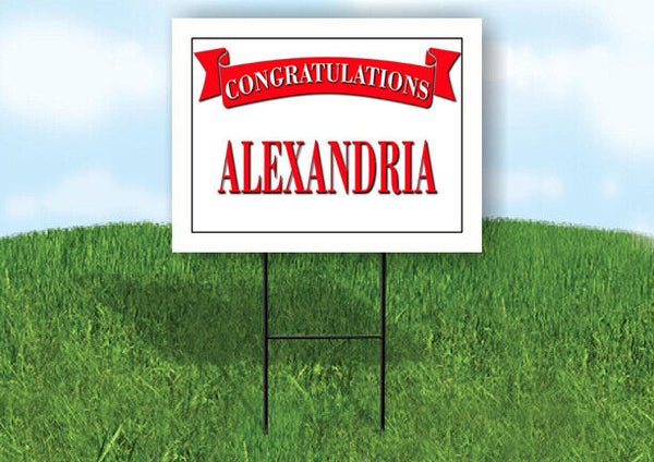 ALEXANDRIA CONGRATULATIONS RED BANNER 18in x 24in Yard sign with Stand