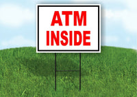 ATM INSIDE BLACK RED Yard Sign Road with Stand LAWN SIGN