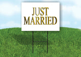 JUST MARRIED GOLD Yard Sign with Stand LAWN SIGN